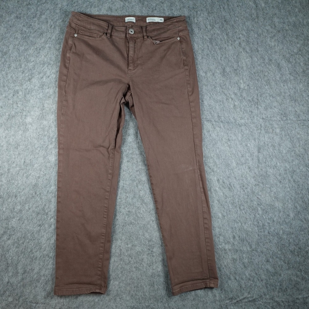 J Jill Denim Pants Women 10 Petite Brown Boyfriend Straight Leg Ankle Stretch